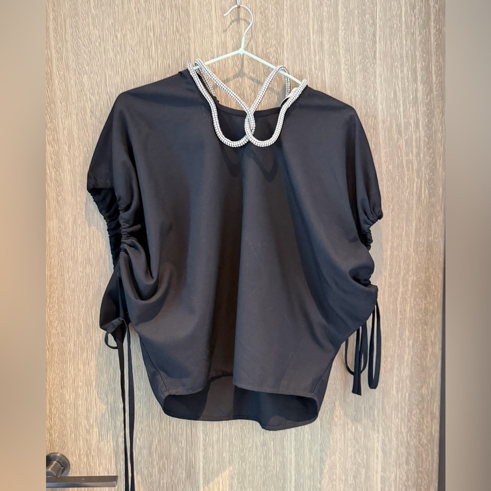 Christopher Esber Black Ruched Sleeve Draped Top